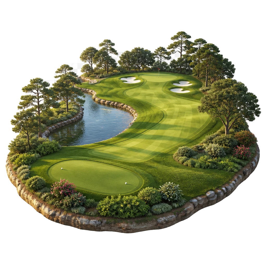 Premium golf-hole illustration — the Medicare Caddies course.